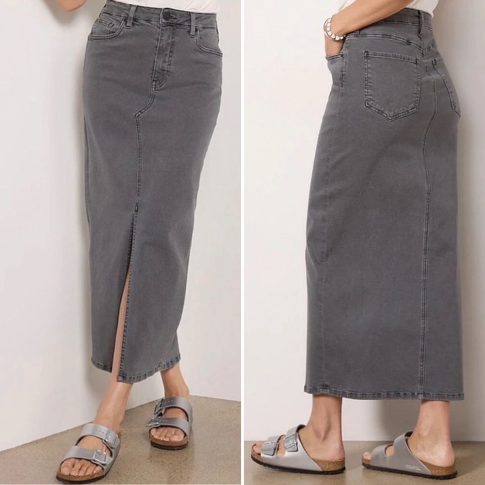 Kut From The Kloth Kendra Denim Skirt Midi Front Slit Gray 2